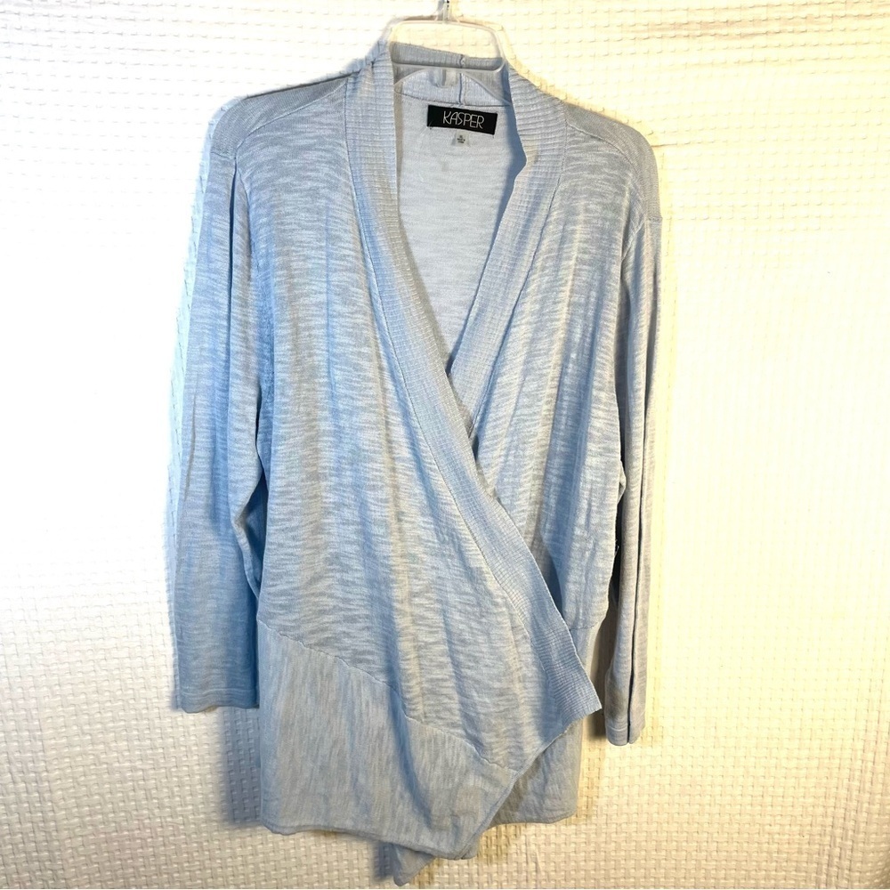 NEW Kasper Cardigan Size XL Light Blue Lightweight Open Sweater Cotton Viscose